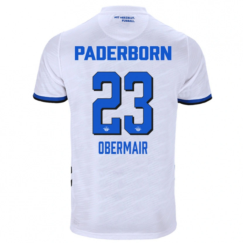 Danxen Uomo Maglia Raphael Obermair #23 Bianco Blu Kit Gara Away 2025/26 Maglietta