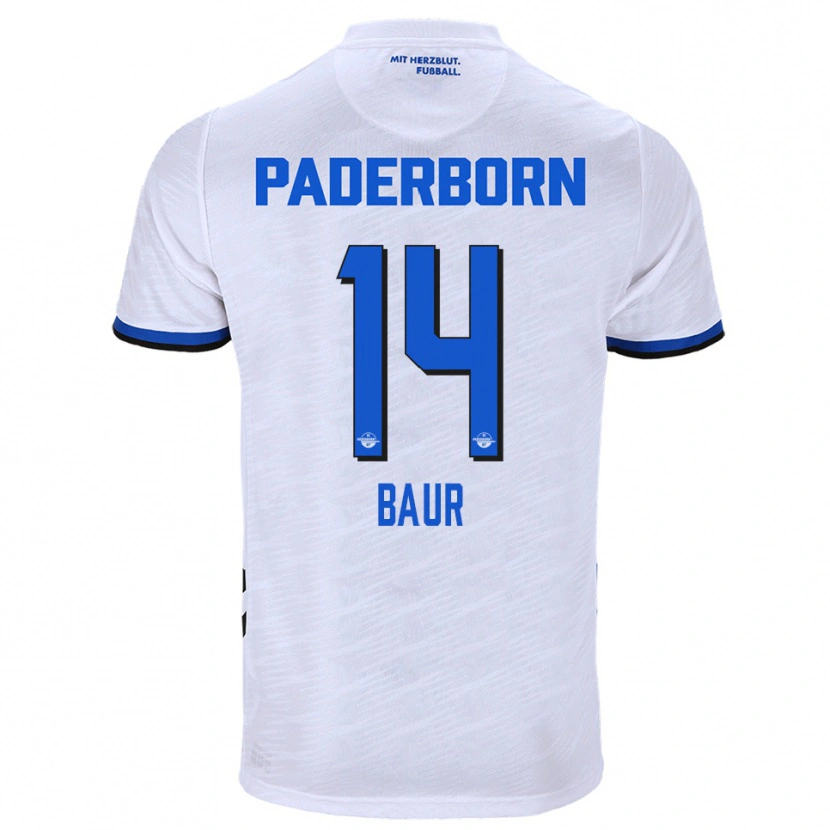 Danxen Uomo Maglia Mika Baur #14 Bianco Blu Kit Gara Away 2025/26 Maglietta