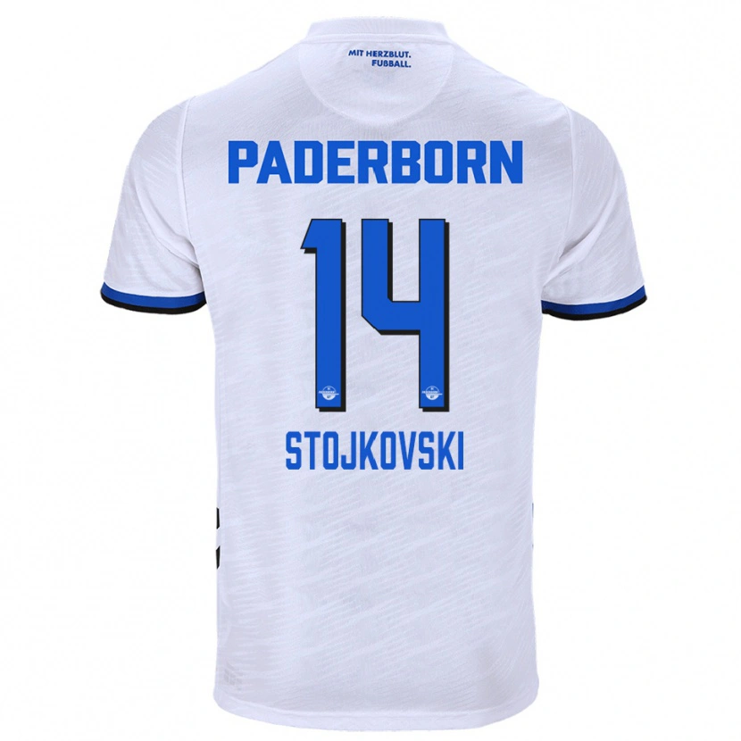 Danxen Uomo Maglia Jakov Stojkovski #14 Bianco Blu Kit Gara Away 2025/26 Maglietta