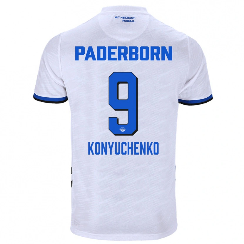 Danxen Uomo Maglia Yehor Konyuchenko #9 Bianco Blu Kit Gara Away 2025/26 Maglietta
