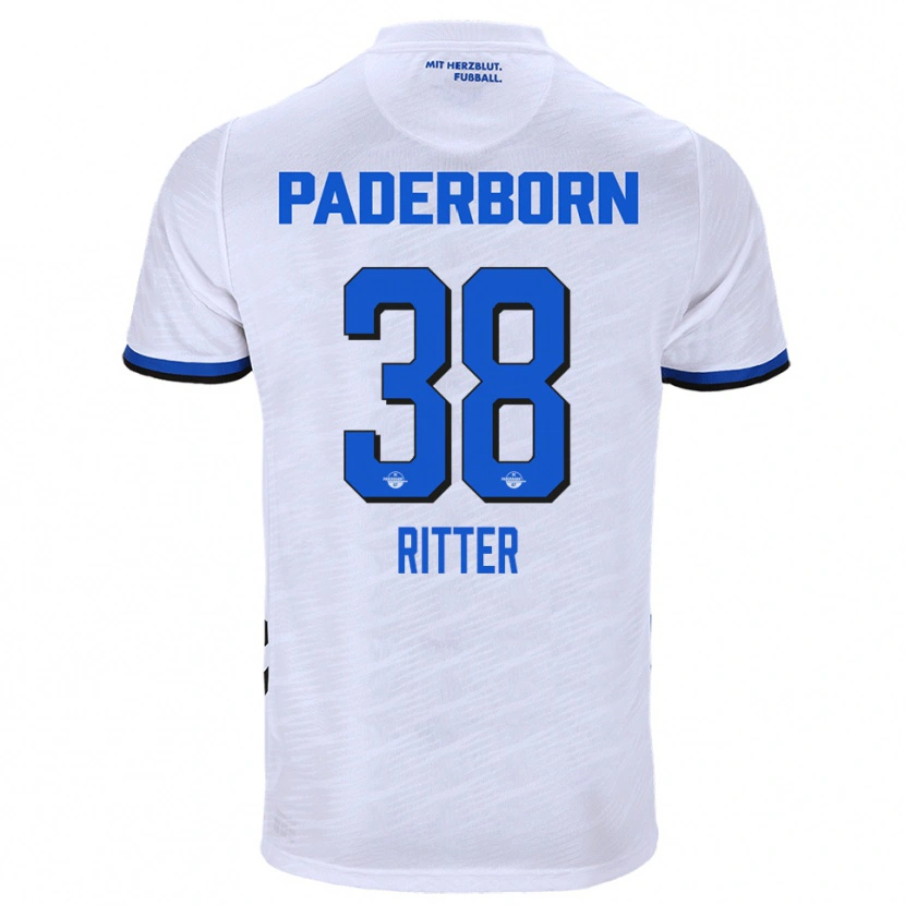 Danxen Uomo Maglia Max Ritter #38 Bianco Blu Kit Gara Away 2025/26 Maglietta