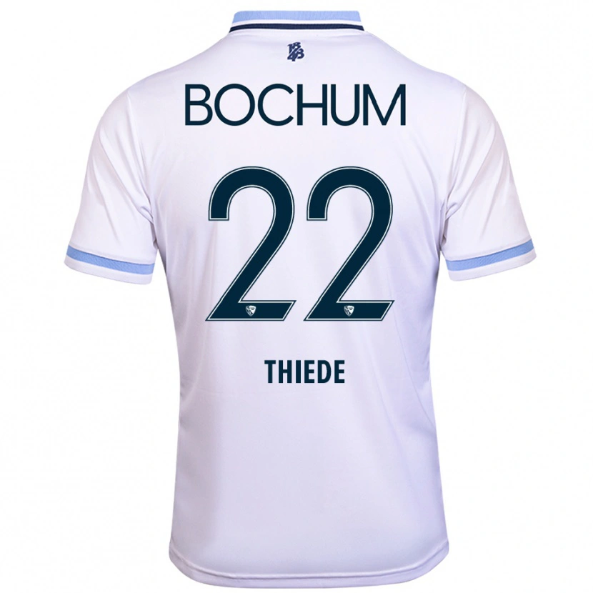 Danxen Uomo Maglia Niclas Thiede #22 Bianco Azzurro Kit Gara Away 2025/26 Maglietta