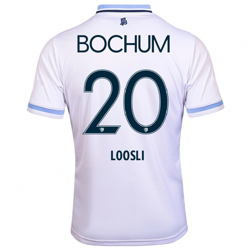 Danxen Uomo Maglia Noah Loosli #20 Bianco Azzurro Kit Gara Away 2025/26 Maglietta