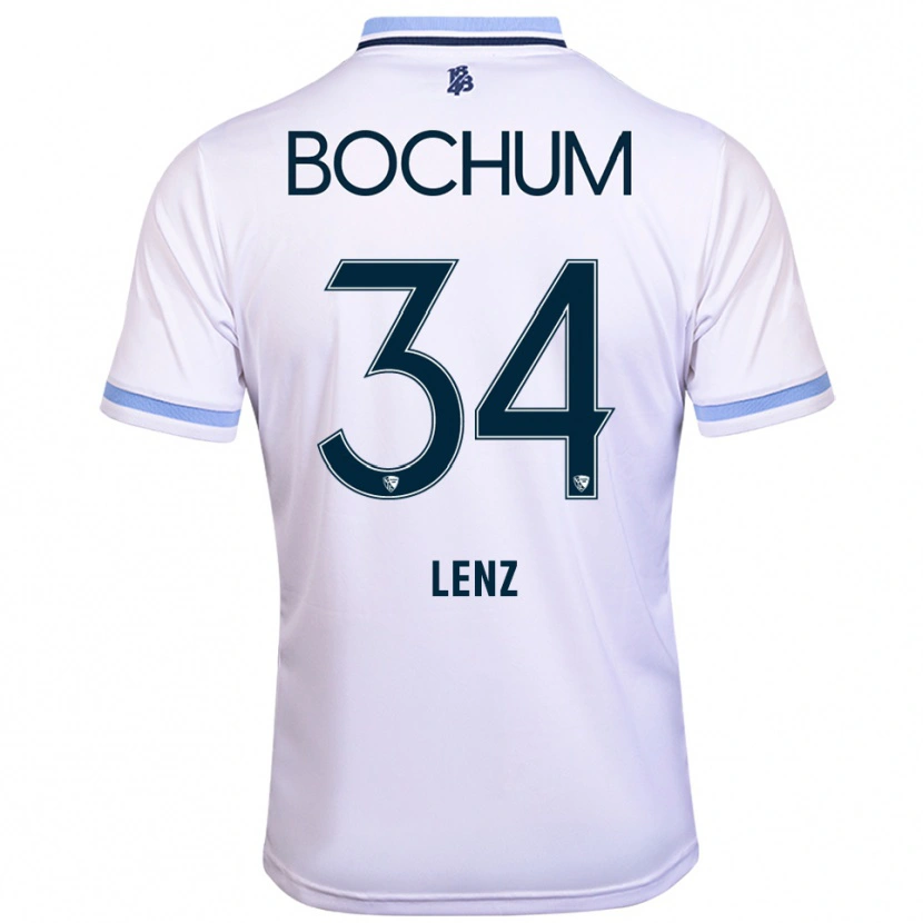 Danxen Uomo Maglia Cajetan Lenz #34 Bianco Azzurro Kit Gara Away 2025/26 Maglietta