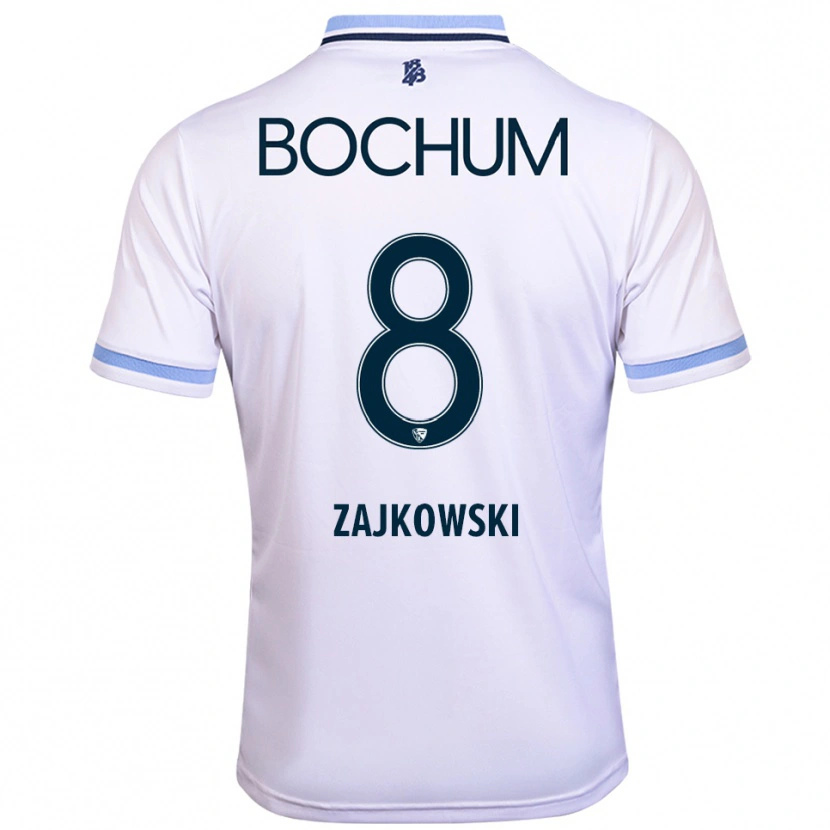 Danxen Uomo Maglia Cedric Zajkowski #8 Bianco Azzurro Kit Gara Away 2025/26 Maglietta