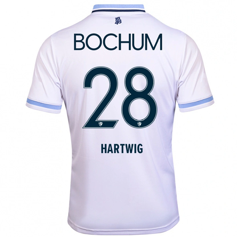 Danxen Uomo Maglia Luis Hartwig #28 Bianco Azzurro Kit Gara Away 2025/26 Maglietta