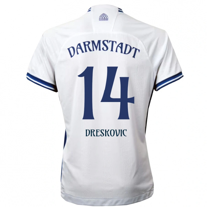 Danxen Uomo Maglia Meldin Dreskovic #14 Bianco Blu Kit Gara Away 2025/26 Maglietta