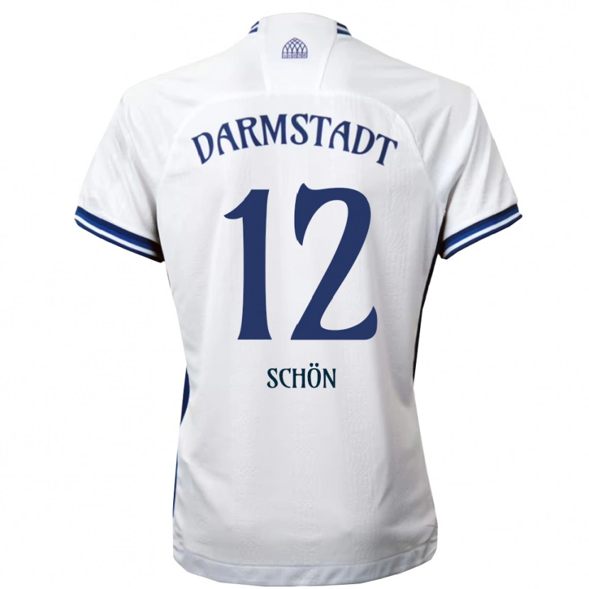 Danxen Uomo Maglia Lars Schön #12 Bianco Blu Kit Gara Away 2025/26 Maglietta
