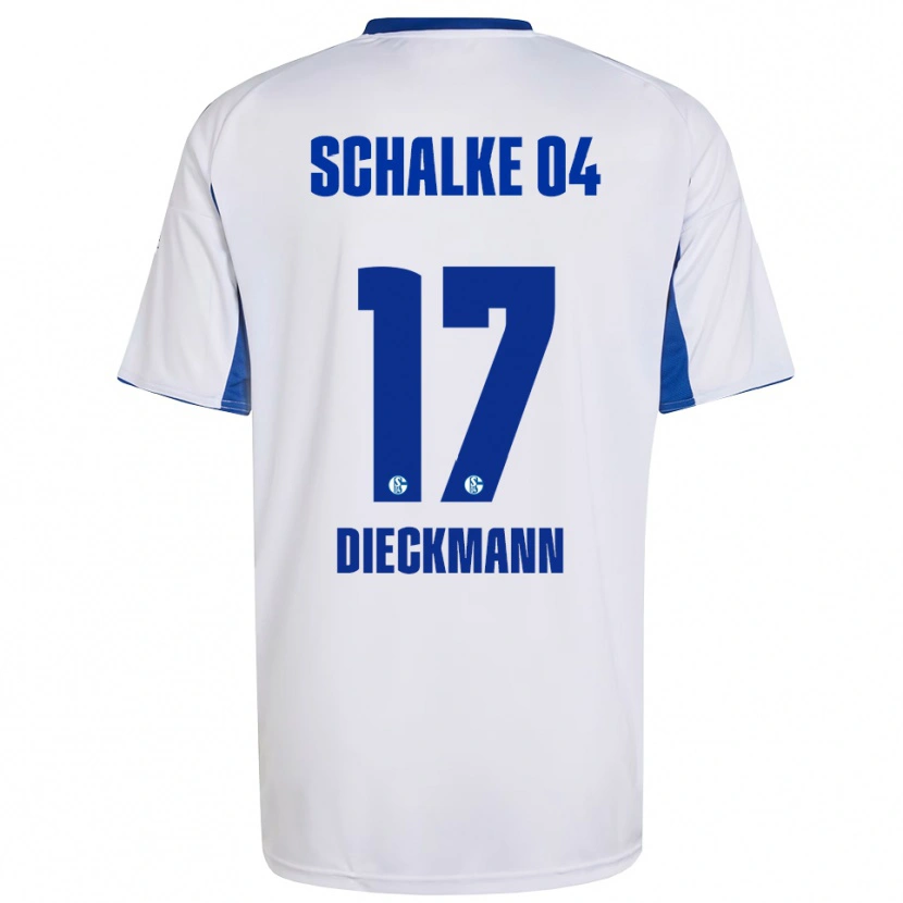 Danxen Uomo Maglia Jonas Dieckmann #17 Bianco Blu Kit Gara Away 2025/26 Maglietta