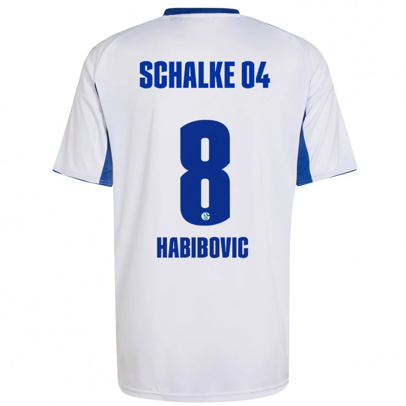 Danxen Uomo Maglia Edina Habibovic #8 Bianco Blu Kit Gara Away 2025/26 Maglietta