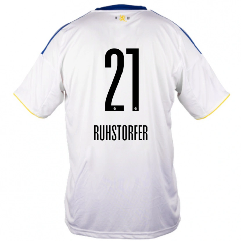 Danxen Uomo Maglia Kimberly Ruhstorfer #21 Bianco Blu Giallo Kit Gara Away 2025/26 Maglietta