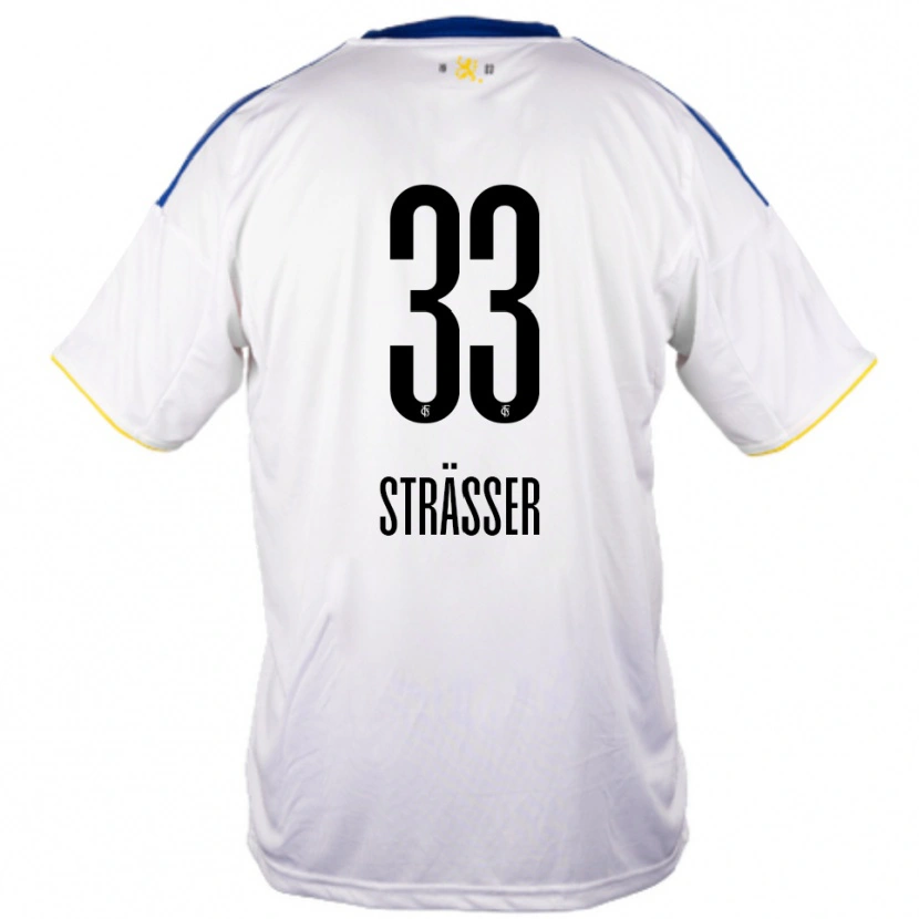 Danxen Uomo Maglia Jannick Strässer #33 Bianco Blu Giallo Kit Gara Away 2025/26 Maglietta