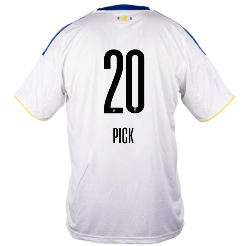 Danxen Uomo Maglia Florian Pick #20 Bianco Blu Giallo Kit Gara Away 2025/26 Maglietta