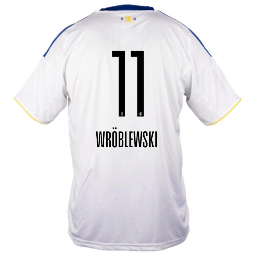 Danxen Uomo Maglia Lukas Wröblewski #11 Bianco Blu Giallo Kit Gara Away 2025/26 Maglietta