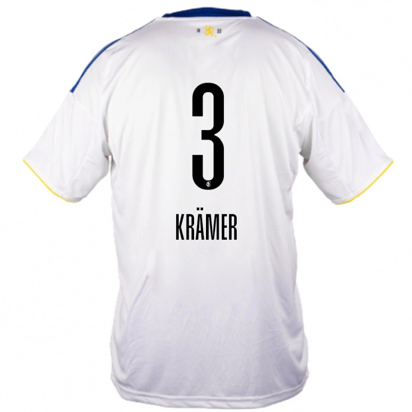 Danxen Uomo Maglia Nils Krämer #3 Bianco Blu Giallo Kit Gara Away 2025/26 Maglietta