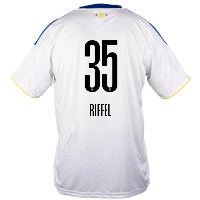 Danxen Uomo Maglia Kim Riffel #35 Bianco Blu Giallo Kit Gara Away 2025/26 Maglietta