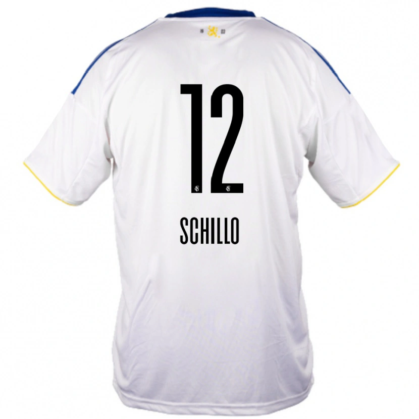 Danxen Uomo Maglia Jule Schillo #12 Bianco Blu Giallo Kit Gara Away 2025/26 Maglietta