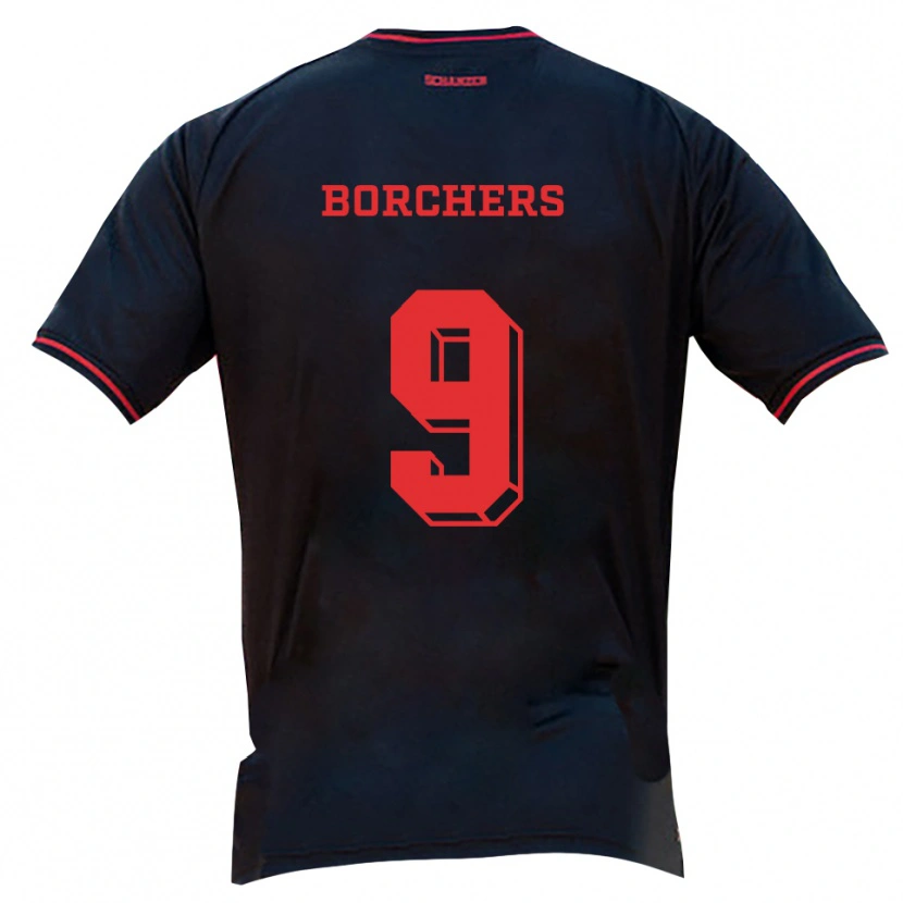 Danxen Uomo Maglia Mads Borchers #9 Nero Rosso Bianco Kit Gara Away 2025/26 Maglietta