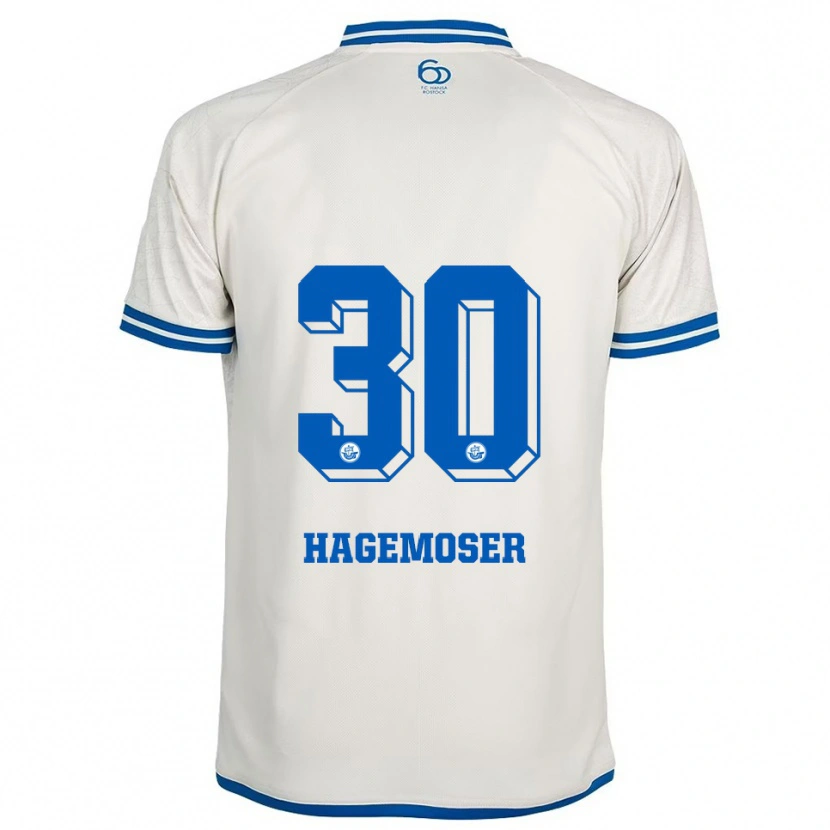 Danxen Uomo Maglia Max Hagemoser #30 Bianco Blu Kit Gara Away 2025/26 Maglietta