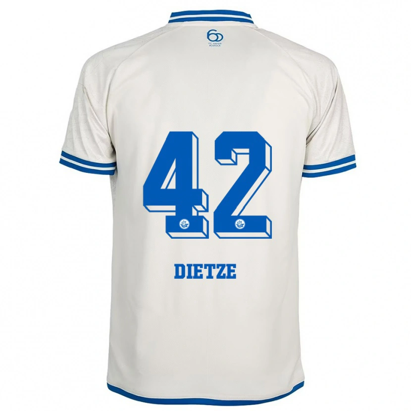 Danxen Uomo Maglia Benno Dietze #42 Bianco Blu Kit Gara Away 2025/26 Maglietta
