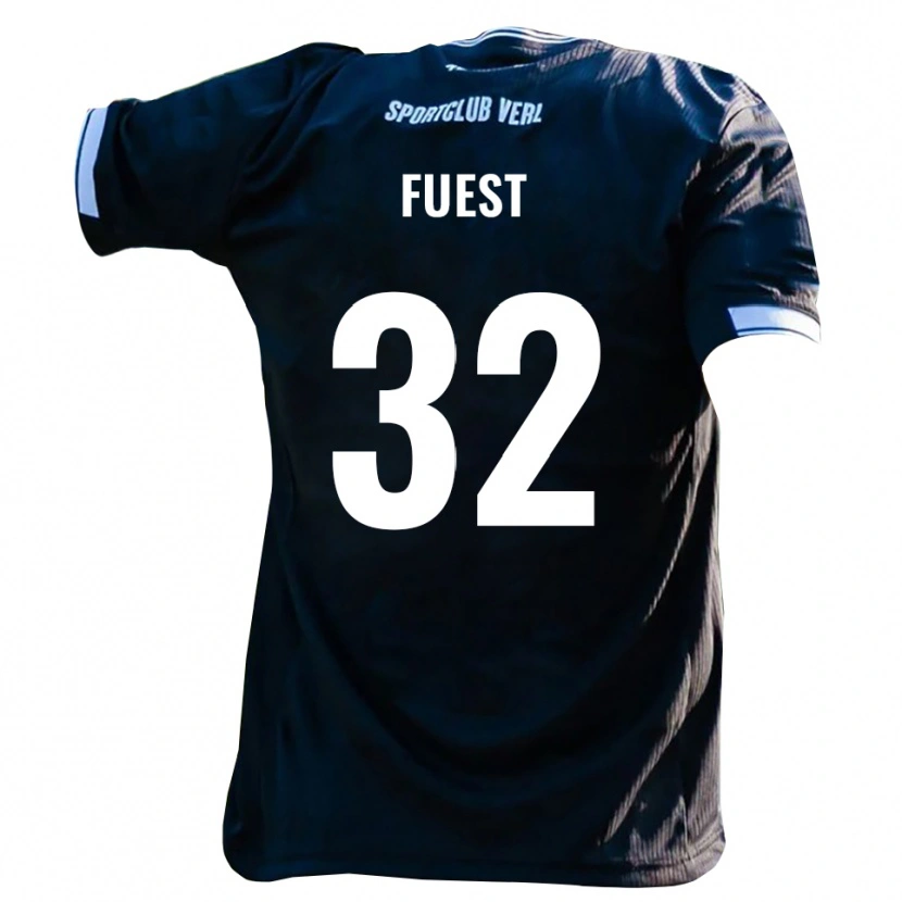 Danxen Uomo Maglia Julian Fuest #32 Nero Bianco Kit Gara Away 2025/26 Maglietta
