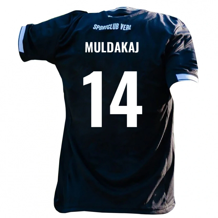 Danxen Uomo Maglia Ardit Muldakaj #14 Nero Bianco Kit Gara Away 2025/26 Maglietta