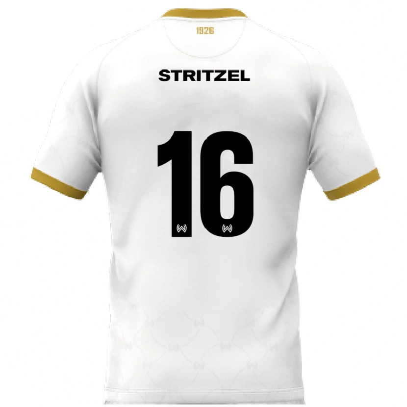 Danxen Uomo Maglia Florian Stritzel #16 Bianco Oro Kit Gara Away 2025/26 Maglietta