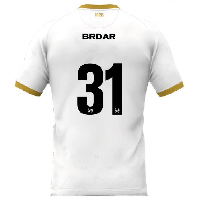 Danxen Uomo Maglia Noah Brdar #31 Bianco Oro Kit Gara Away 2025/26 Maglietta