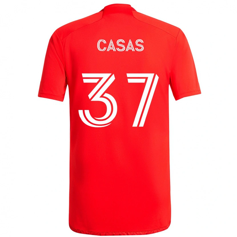 Danxen Bambino Maglia Javier Casas #37 Rosso Bianco Kit Gara Home 2025/26 Maglietta