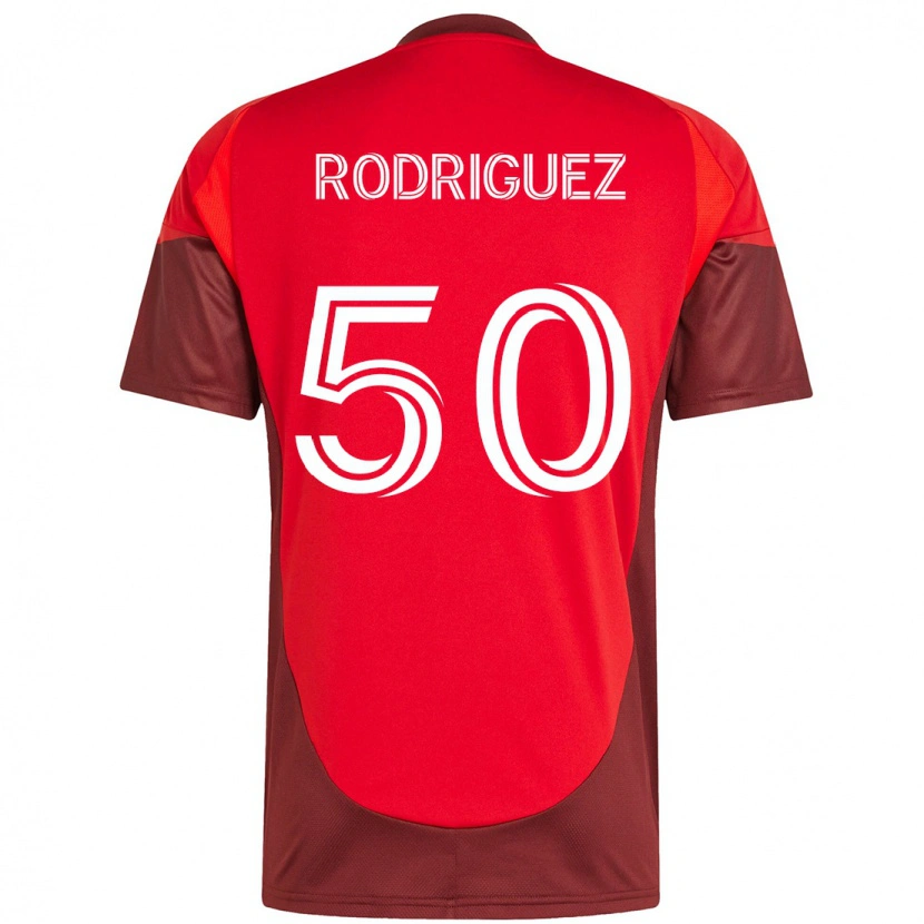 Danxen Bambino Maglia Abraham Rodriguez #50 Rosso Bianco Kit Gara Home 2025/26 Maglietta