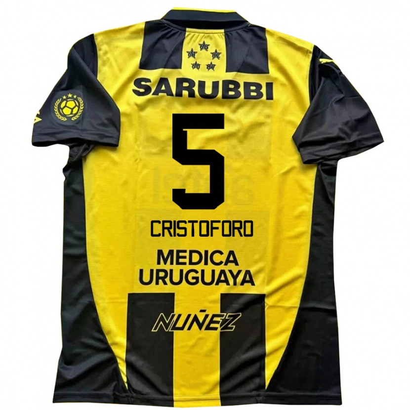 Danxen Bambino Maglia Sebastián Cristóforo #5 Giallo Nero Kit Gara Home 2025/26 Maglietta