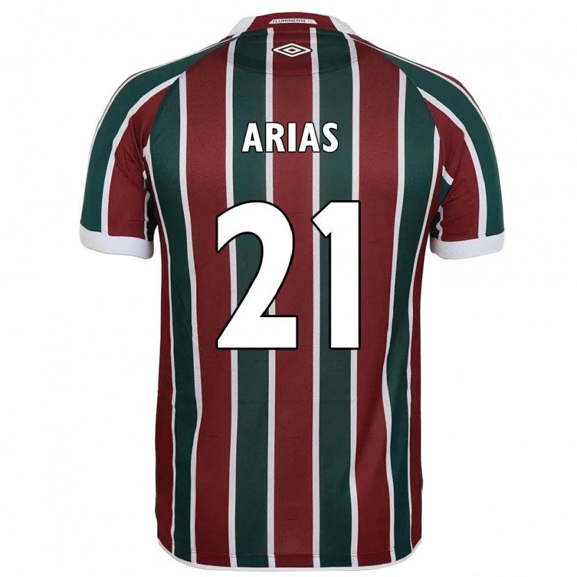 Danxen Bambino Maglia Jhon Arias #21 Verde Borgogna Bianco Kit Gara Home 2025/26 Maglietta