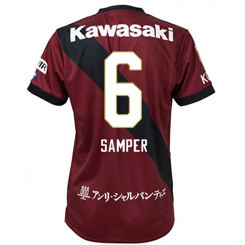 Danxen Bambino Maglia Sergi Samper #6 Borgogna Nero Kit Gara Home 2025/26 Maglietta