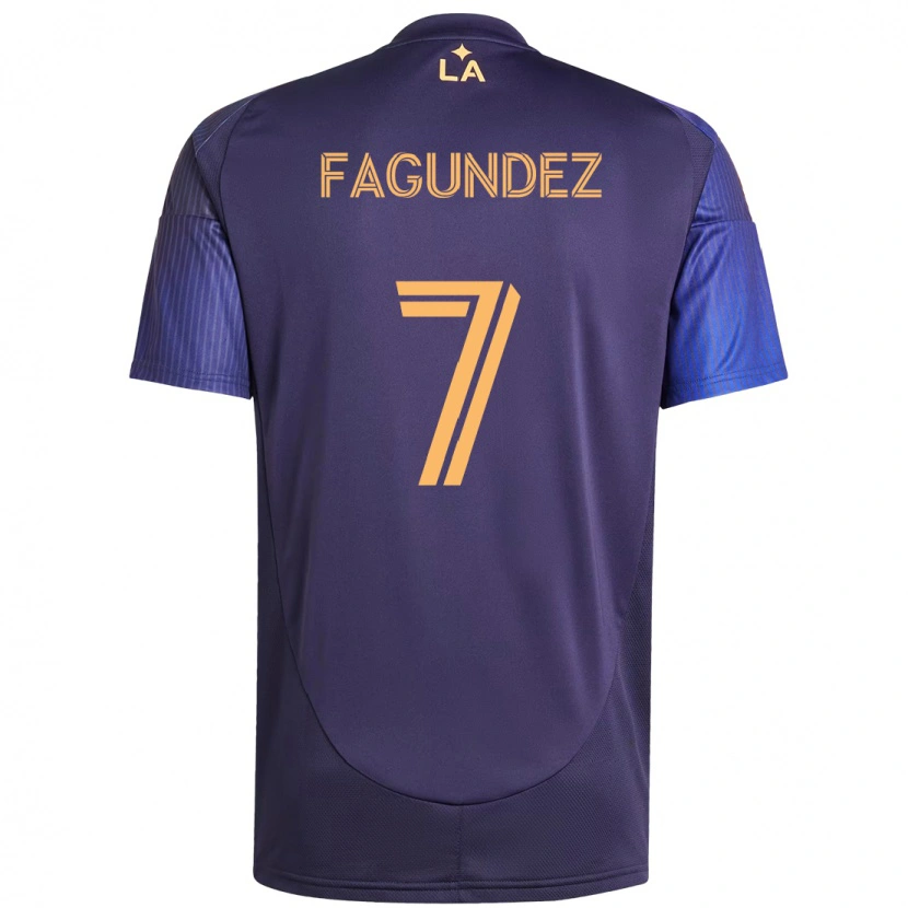 Danxen Bambino Maglia Diego Fagúndez #7 Viola Blu Kit Gara Away 2025/26 Maglietta