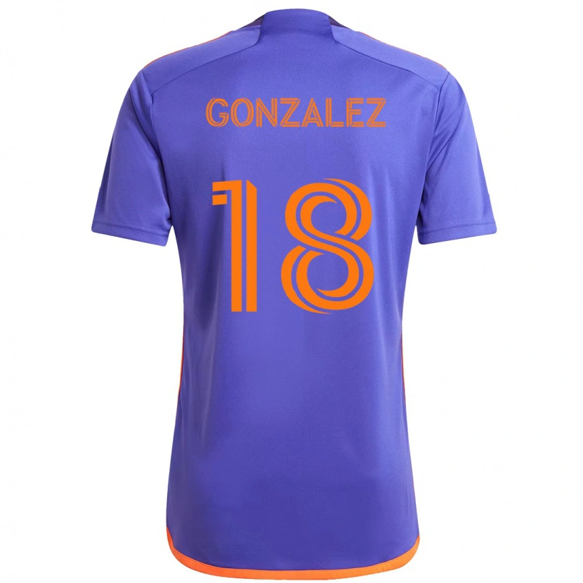 Danxen Bambino Maglia Diego Gonzalez #18 Viola Arancione Kit Gara Away 2025/26 Maglietta