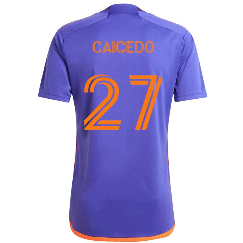 Danxen Bambino Maglia Luis Caicedo #27 Viola Arancione Kit Gara Away 2025/26 Maglietta