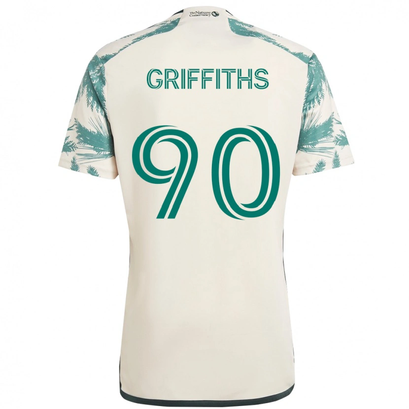 Danxen Bambino Maglia Reo Griffiths #90 Beige Verde Kit Gara Away 2025/26 Maglietta