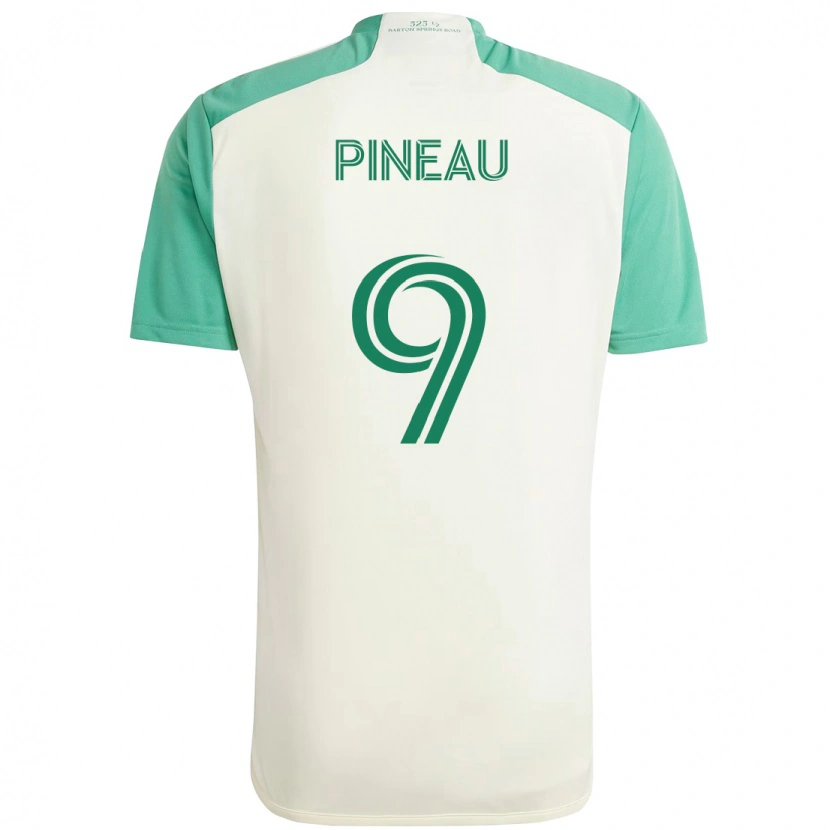 Danxen Bambino Maglia Sebastien Pineau #9 Bianco Verde Kit Gara Away 2025/26 Maglietta