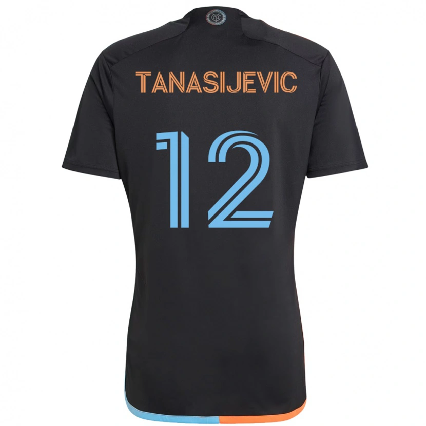 Danxen Bambino Maglia Strahinja Tanasijević #12 Nero Blu Arancione Kit Gara Away 2025/26 Maglietta