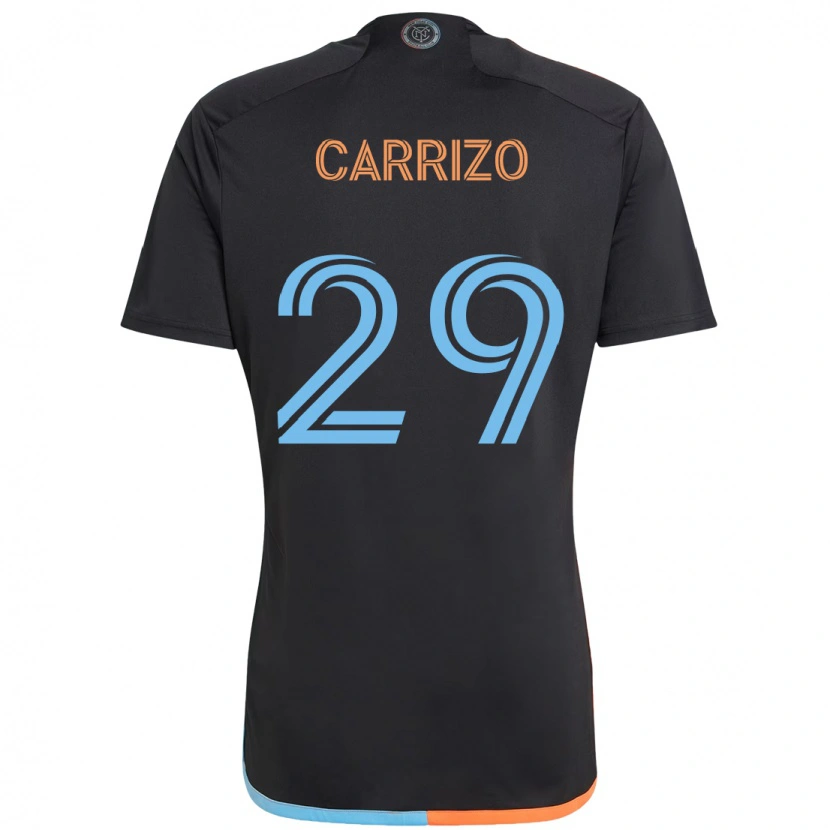 Danxen Bambino Maglia Máximo Carrizo #29 Nero Blu Arancione Kit Gara Away 2025/26 Maglietta