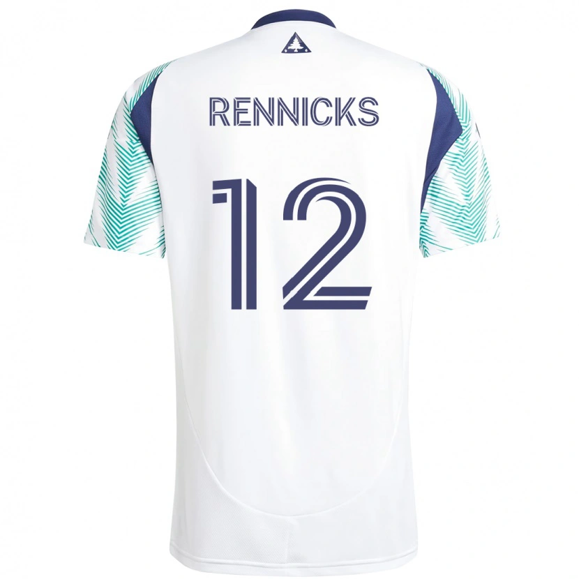 Danxen Bambino Maglia Justin Rennicks #12 Bianco Blu Kit Gara Away 2025/26 Maglietta