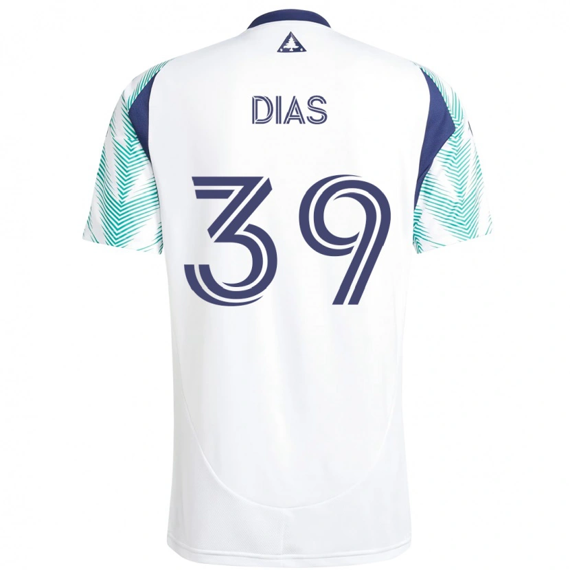 Danxen Bambino Maglia Marcos Dias #39 Bianco Blu Kit Gara Away 2025/26 Maglietta