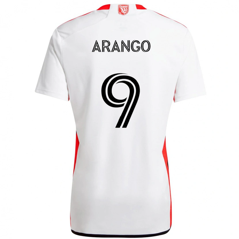Danxen Bambino Maglia Cristian Arango #9 Bianco Rosso Kit Gara Away 2025/26 Maglietta