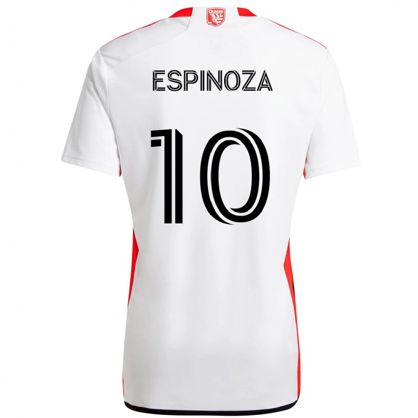 Danxen Bambino Maglia Cristian Espinoza #10 Bianco Rosso Kit Gara Away 2025/26 Maglietta