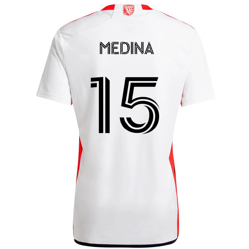 Danxen Bambino Maglia Cruz Medina #15 Bianco Rosso Kit Gara Away 2025/26 Maglietta
