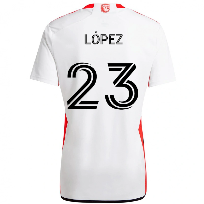 Danxen Bambino Maglia Hernán López #23 Bianco Rosso Kit Gara Away 2025/26 Maglietta