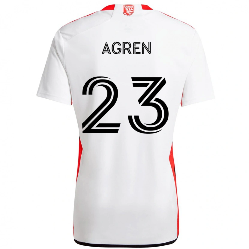 Danxen Bambino Maglia Oskar Agren #23 Bianco Rosso Kit Gara Away 2025/26 Maglietta
