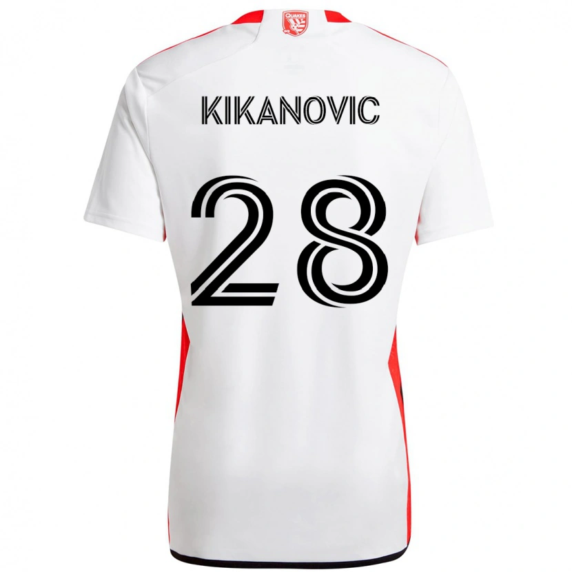 Danxen Bambino Maglia Benjamin Kikanović #28 Bianco Rosso Kit Gara Away 2025/26 Maglietta