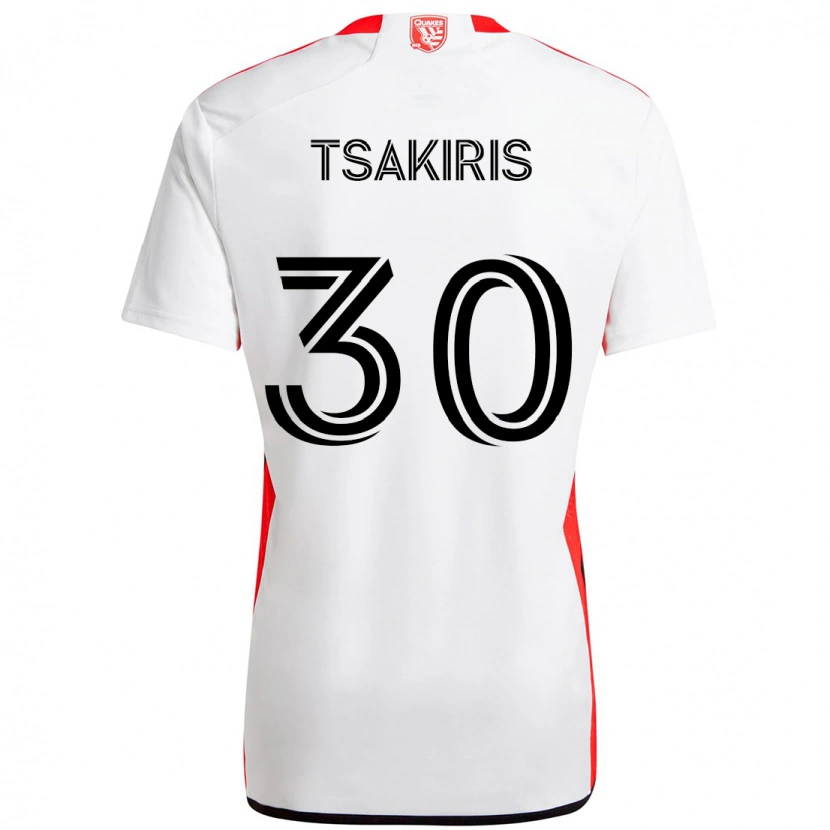 Danxen Bambino Maglia Niko Tsakiris #30 Bianco Rosso Kit Gara Away 2025/26 Maglietta
