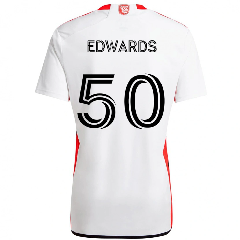 Danxen Bambino Maglia Aaron Edwards #50 Bianco Rosso Kit Gara Away 2025/26 Maglietta